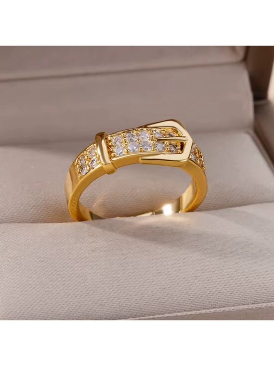Anthropologie Jewelry - Adjustable Gold Buckle Ring with Sparkling Accents